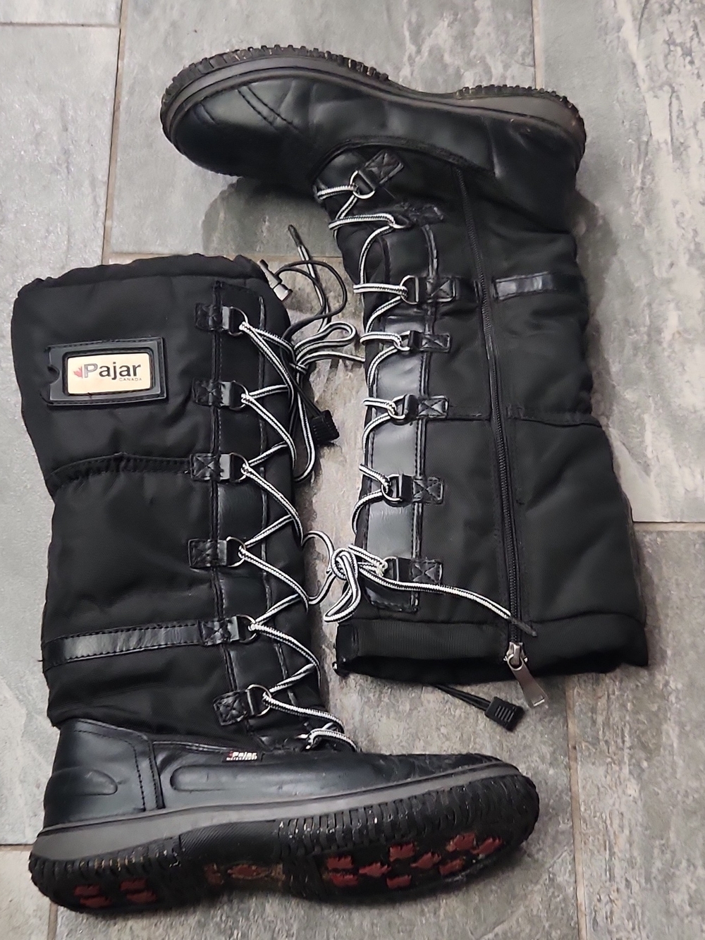 Pajar Black Lace-Up Tall Winter Boots with Side Zipper Sz 8-8.5